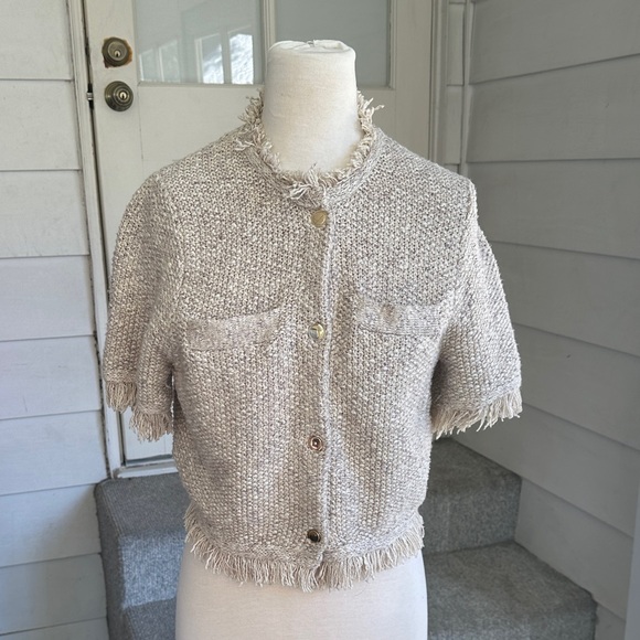 J. Crew Jackets & Blazers - J. Crew Women's Tweed Fringe Cream Short-Sleeve Blazer - Size M